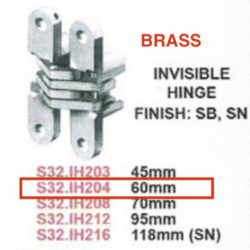 Invisible Hinge -TWO PACK- Brass #204 60mm