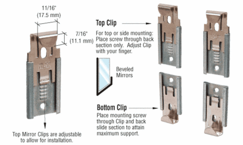 CRL Nickel Plated Adjustable Mirror Clip Set for 1/4" Beveled Glass -FOUR PACK-