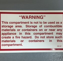 WARNING Label for Storage/Compartment Area
