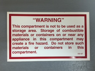 WARNING Label for Storage/Compartment Area