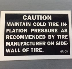 CAUTION Label for Tire Pressure
