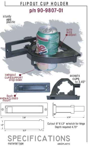 Black Pull Out Drink Holder -Flush Mount- 90-9807-01