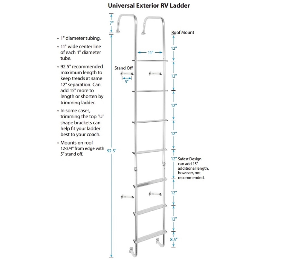 STROMBERG CARLSON Folding Chrome Universal Exterior RV ADJUSTABLE Ladder LA-401 - Image 2