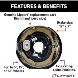 Lippert Electric Trailer Brake Assembly - 12" x 2" Brake Size, 5-Bolt, 5,200-8,000-lb. Hybrid Axles, Right (Passenger) Side #298276