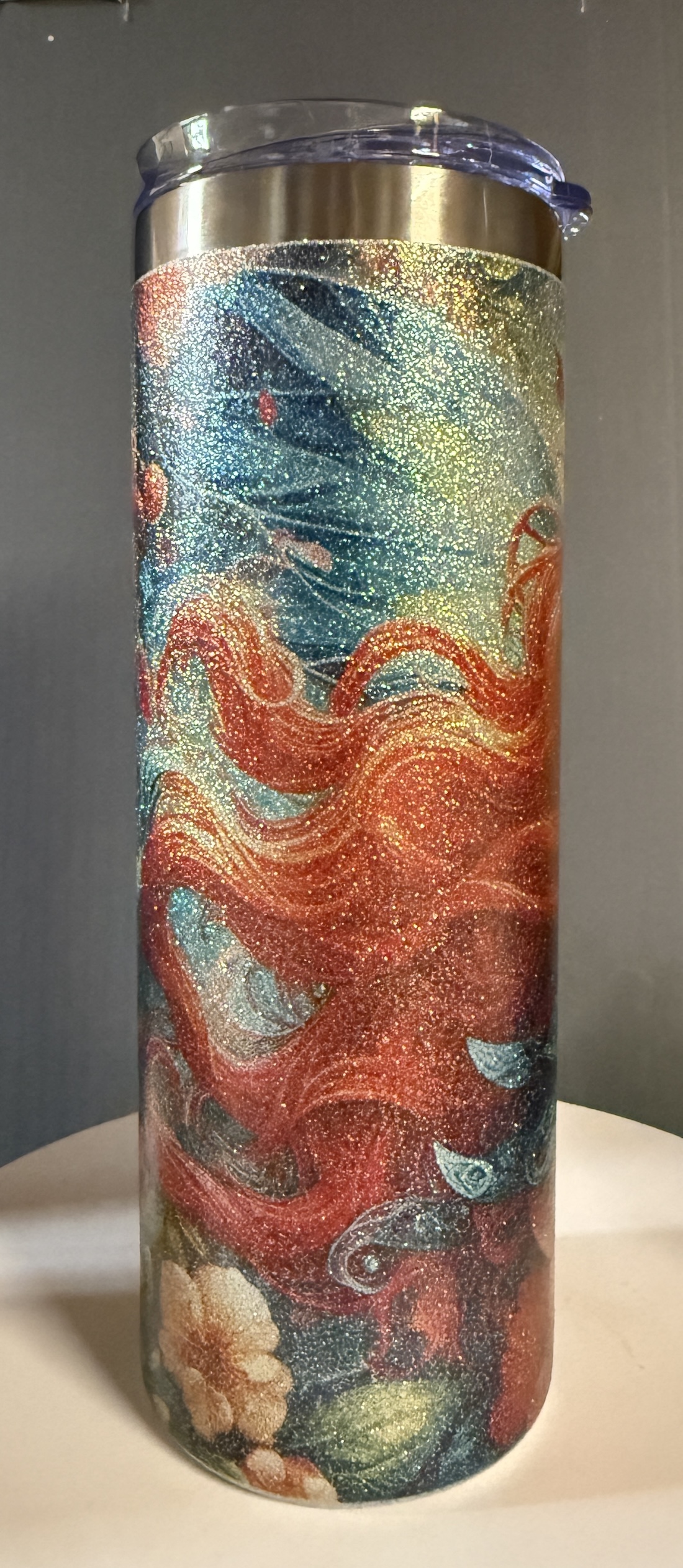 Tumbler 20oz Glitter Surface, Red Hair Flowers Fairy - Image 3